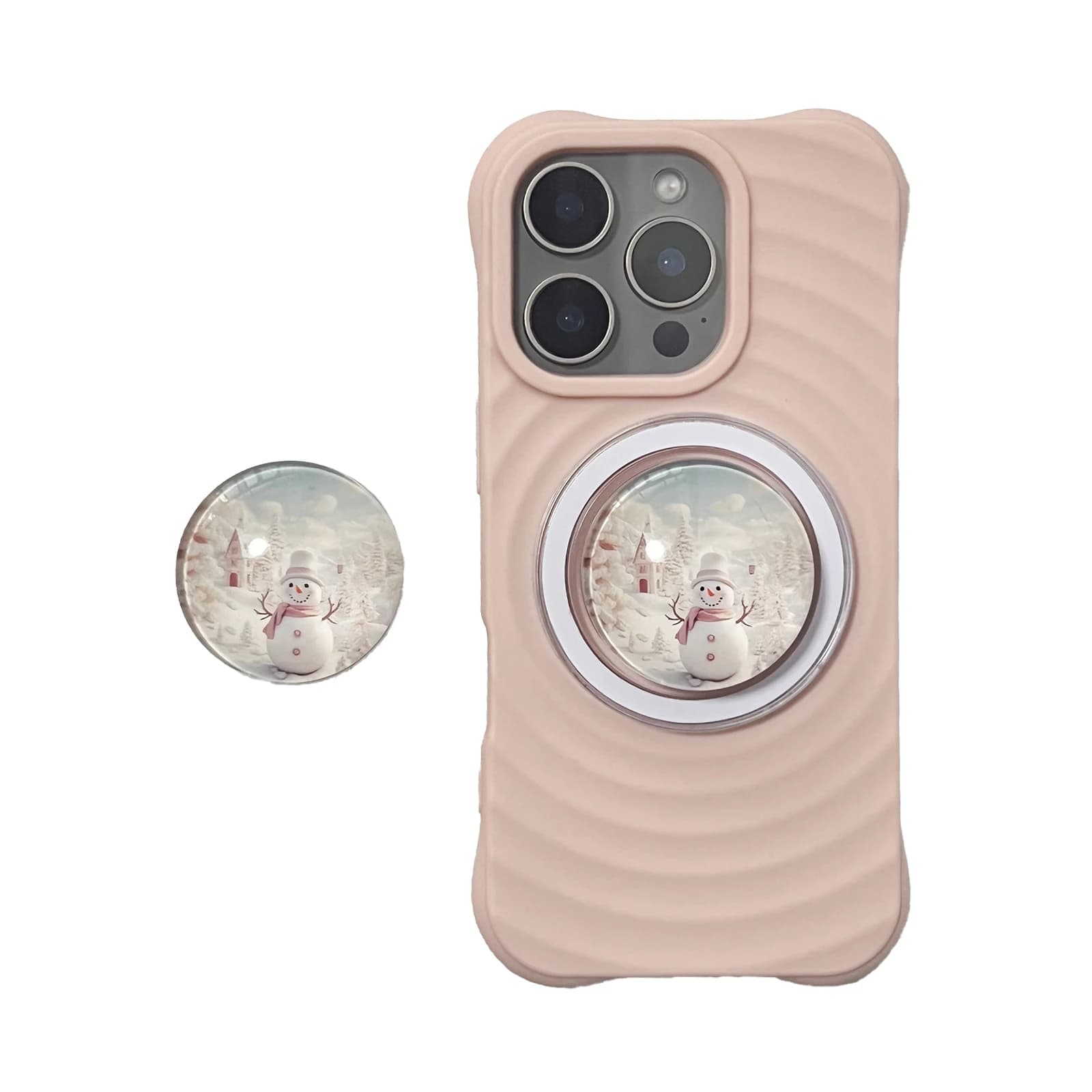 Supporto per telefono cellulare con pupazzo di neve in sfera di cristallo 3D coreano, compatibile con supporto magnetico MagSafe per iPhone Samsung Griptok Grip Tok