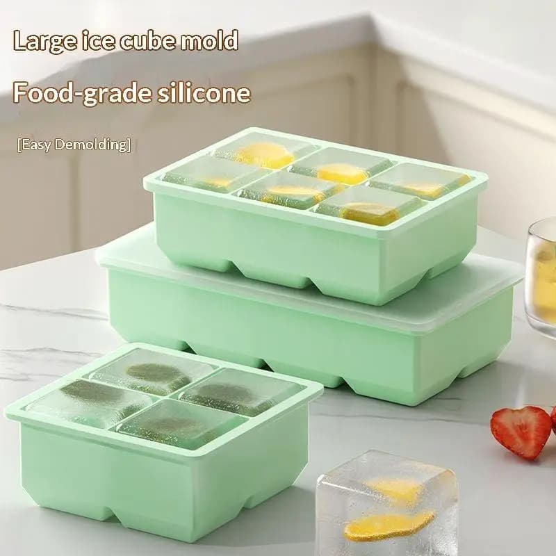 [YY35]【xxx】Large Ice Cube Tray With Lid Stackable Silicone Square Ice Mold For Cocktails BPA Free[ZN]