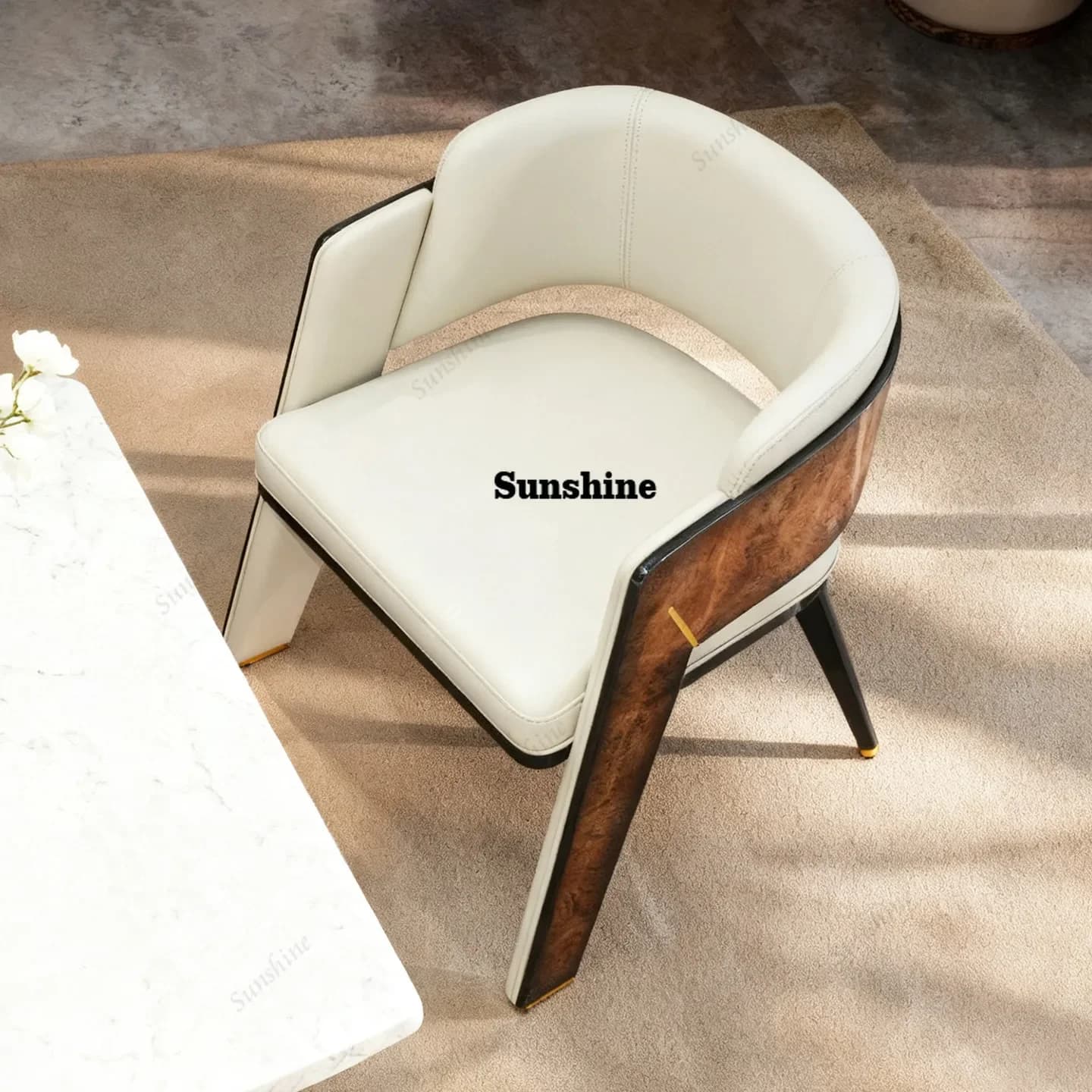 Premium paint solid wood dining chair soft bag seat cushion restaurant chair armrest back chair FT