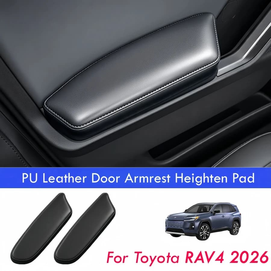 2PCS Car Door Armrest Heighten Pads for Toyota RAV4 2026 Soft Leather+Memory Foam 6th RAV4 Car Arm Elbow Support Mat