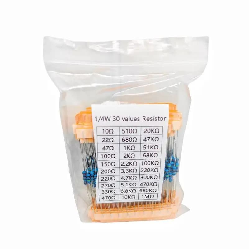 300-600 pz/set 30 tipi 1/4W resistenza 1% resistore a Film metallico Kit assortito 1K 10K 100K 220ohm 1M resistori 300 pz/set