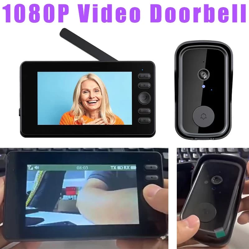 Videocitofono wireless 1080P Schermo IPS da 4,3 pollici Videocitofono Visione notturna a infrarossi 120 ° Obiettivo grandangolare con scheda di memoria da 128 GB