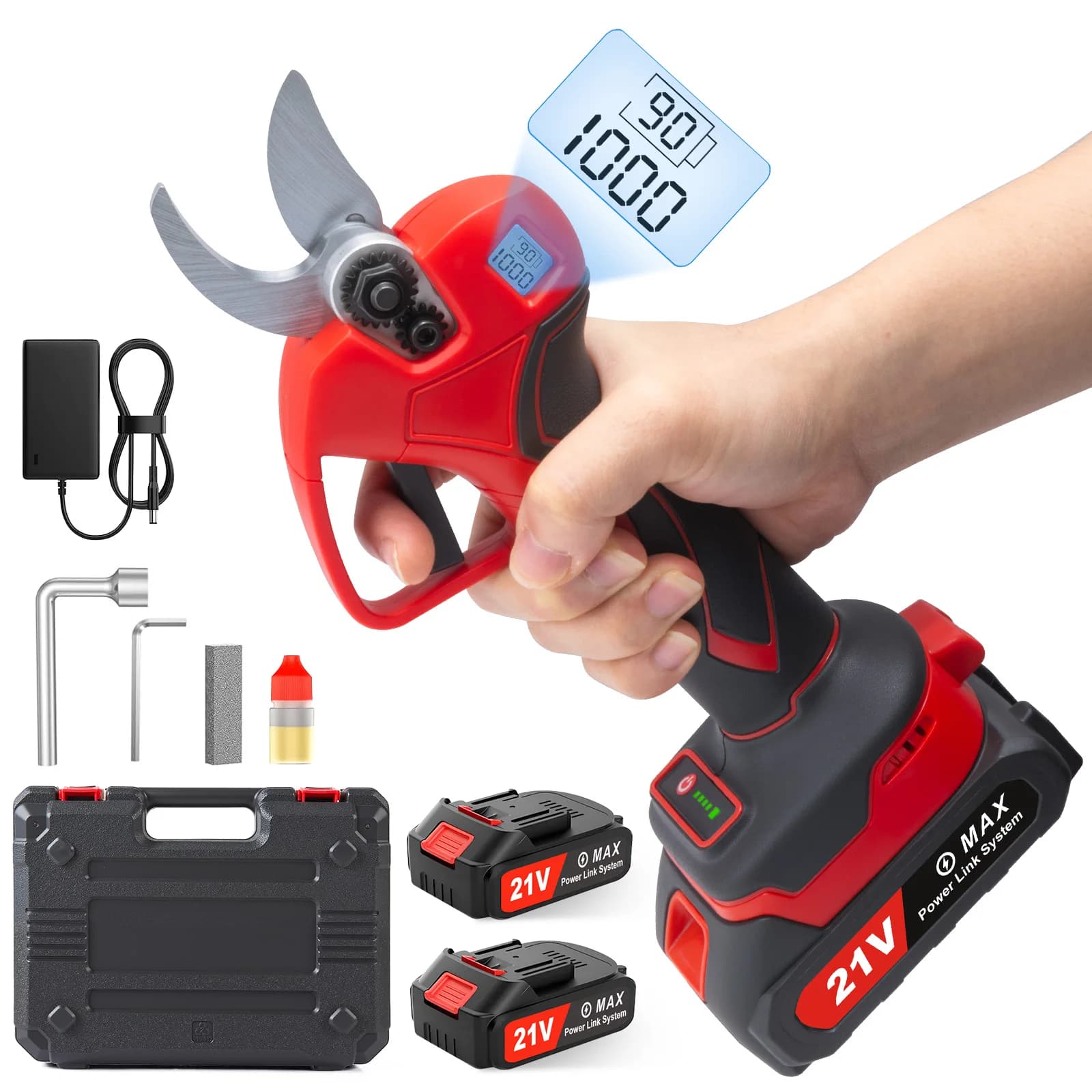 Electric pruning shears Battery power with cutting diameter of 46 mm for potters for garden trees, garden scissors with LCD display