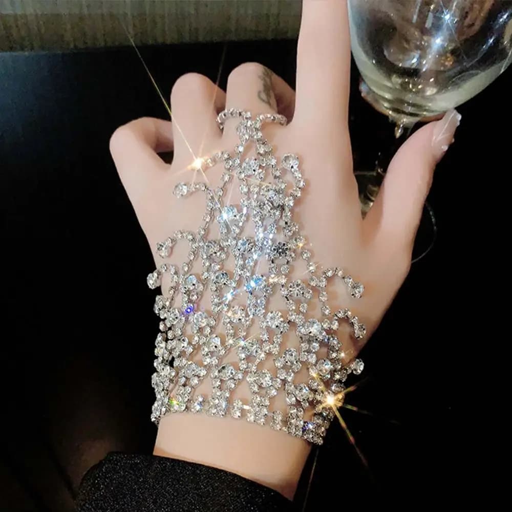 Bracciale Creativo con Strass, Elegante Bracciale Trendy con Nappine, Bracciale Multistrato con Diamanti Incastonati