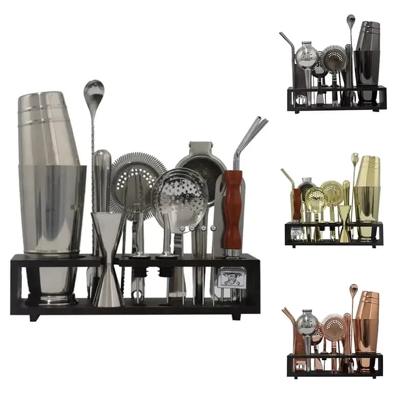 304 Stainless Steel Cocktail Shaker Set with Jigger Professional Bar Tools for Home Party Mixing Kit Durable Bartender