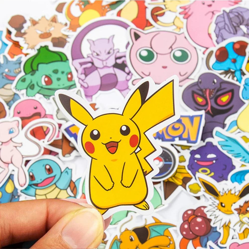 50/100PCS Kawaii Pikachu Anime Pokemon Stickers for Laptop Suitcase Skateboard Guitar Phone Waterproof Sticker Kids Toys