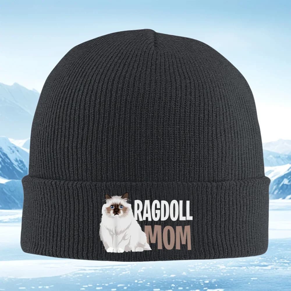 2026 Ragdoll Cat With The Word Mom Men Women Unisex Knitted Hat Beanie Pullover Cap Winter Thermal Warm Christmas Outdoor Cyclin
