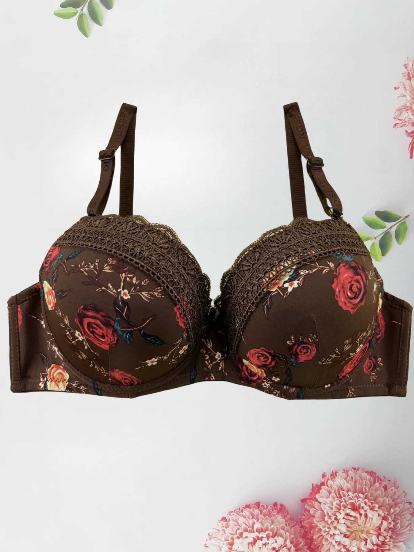 Sexy women's underwear with floral slim mold D cup with support bra with ferret