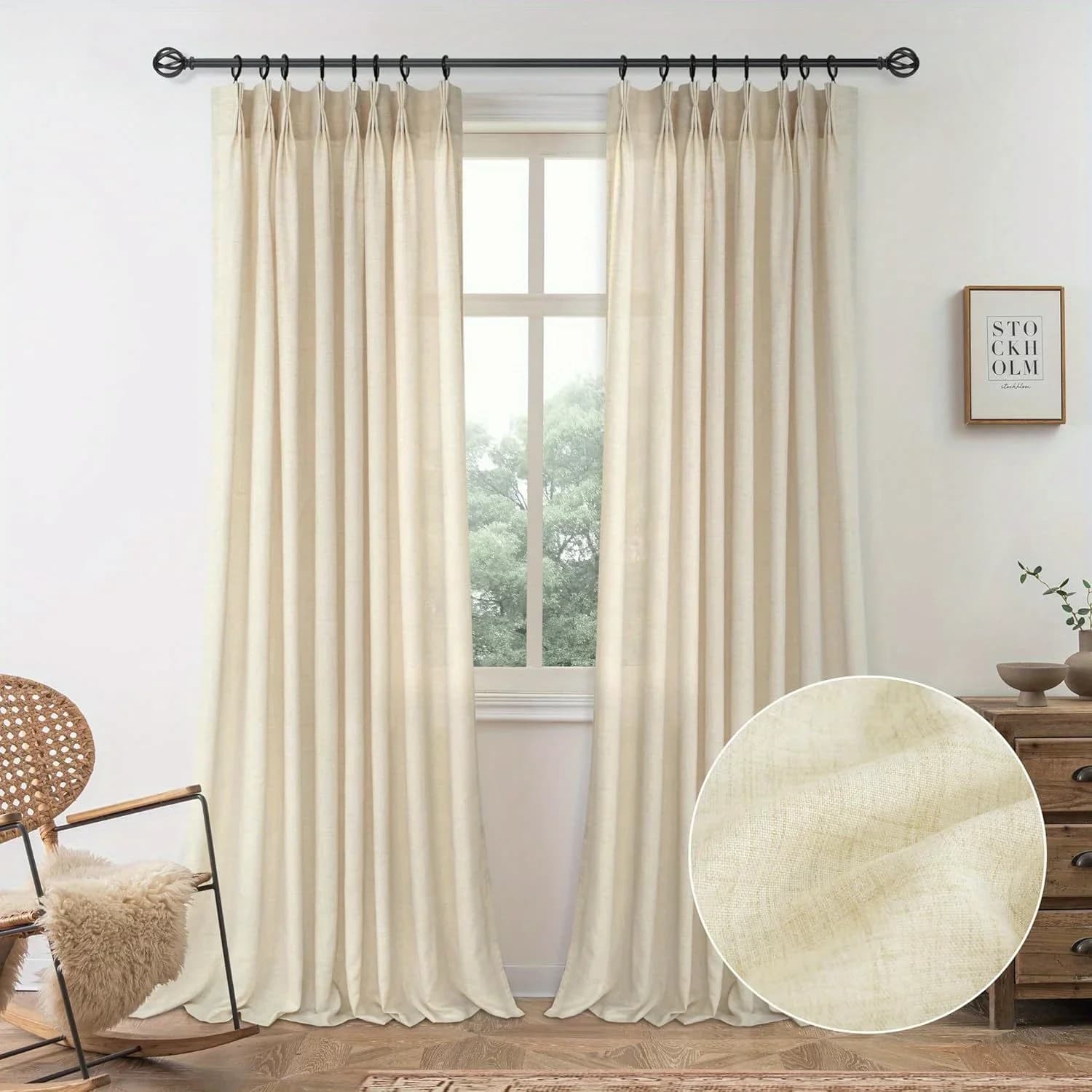 1/2 pz. Tende a Pieghe Texturizzate Semitrasparenti Tinta Unita Stile Rustico e Moderno per Soggiorno e Camera da Letto