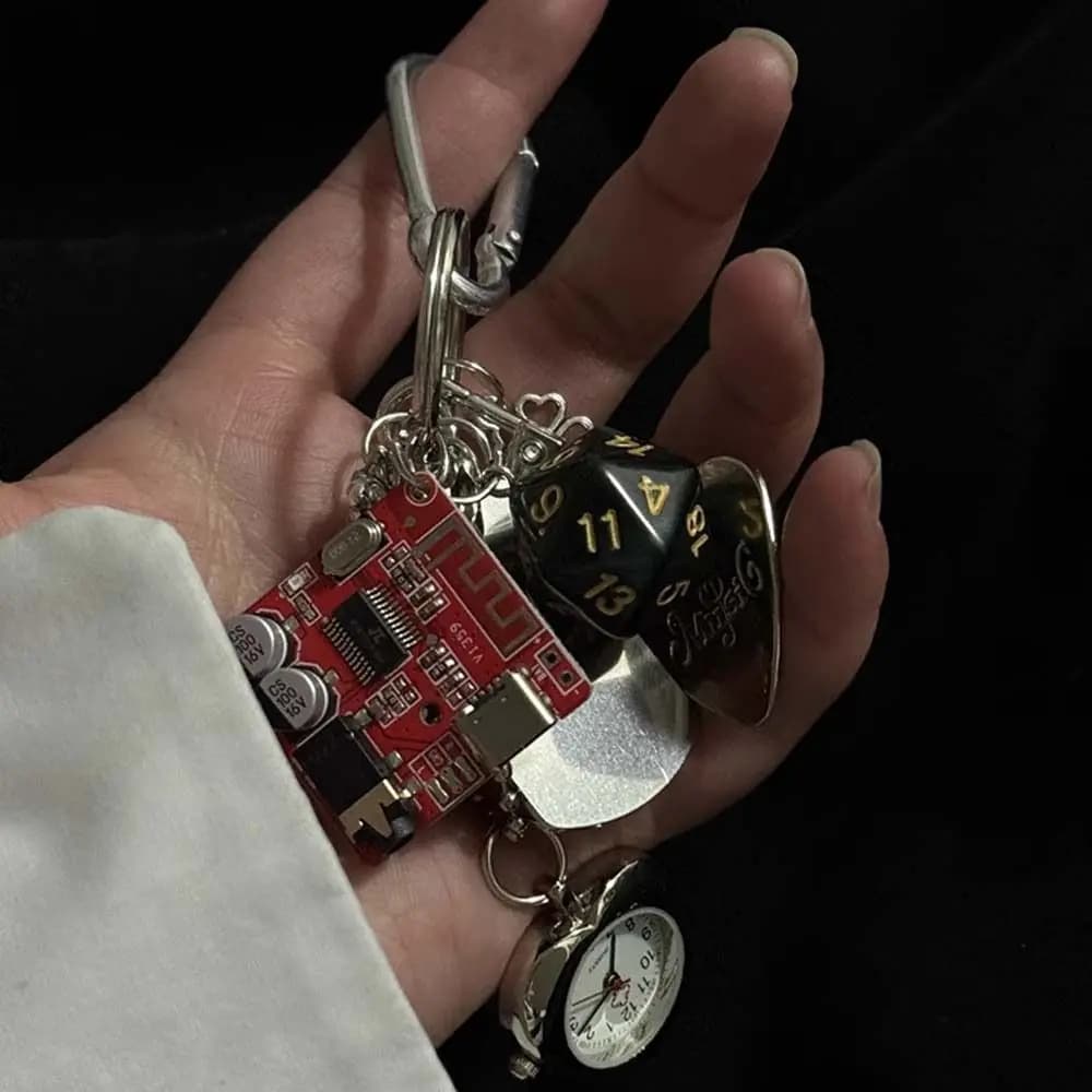 Mechanical Elements Pocket Watch Pendant Guitar Pick Retro Design Handmade Vintage Keychain Couple Style Alloy