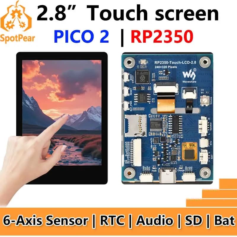 Raspberry Pi Pico 2 RP2350 Scheda di sviluppo touchscreen capacitivo LCD da 2,8 pollici Display 240x320 QMI8658 6 assi /PCM5101 Audio