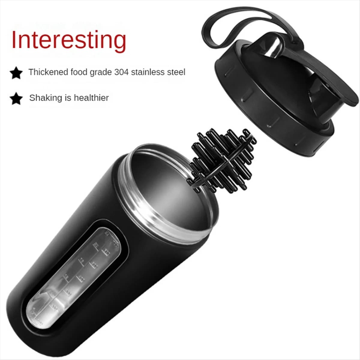 Bottiglie shaker CALDE per miscele proteiche Shaker proteico in acciaio inossidabile non rimano freddo/caldo, tazze shaker in metallo con finestra visibile-A