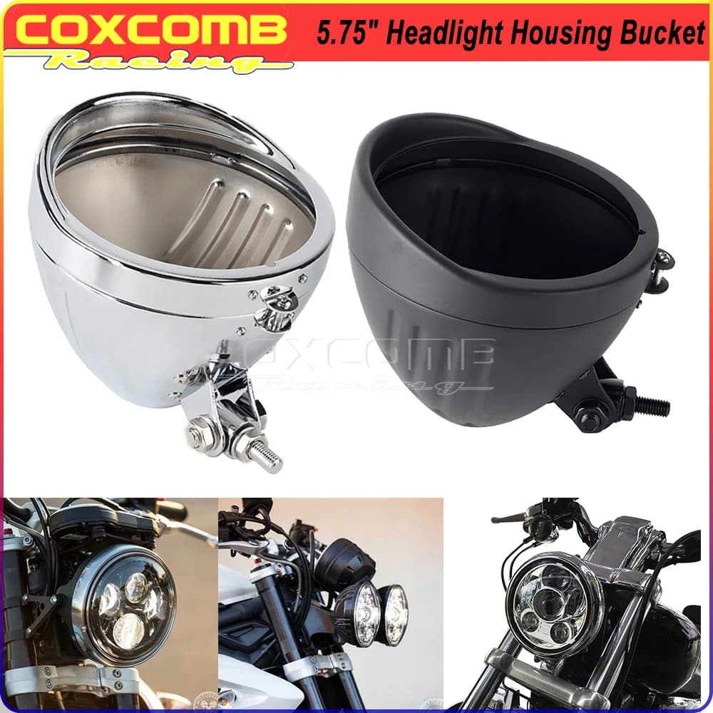 Secchio per alloggiamento faro rotondo universale per moto da 5,75 "con lunetta visiera e staffa di montaggio per guscio luminoso per faro Harnesst
