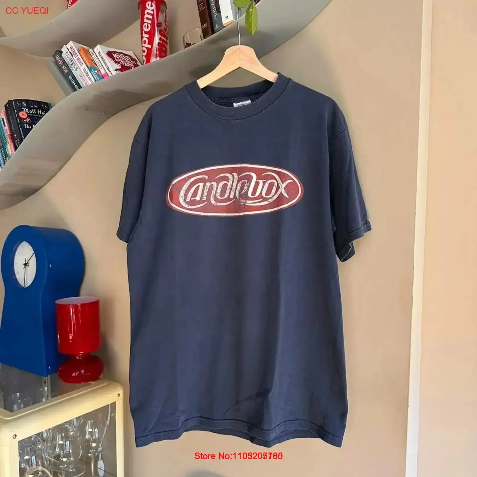 T-shirt vintage 1995 con scatola di candele, taglia XL, lavata, comoda, moda, grafica casual, streetwear, versatile, vintage lavato