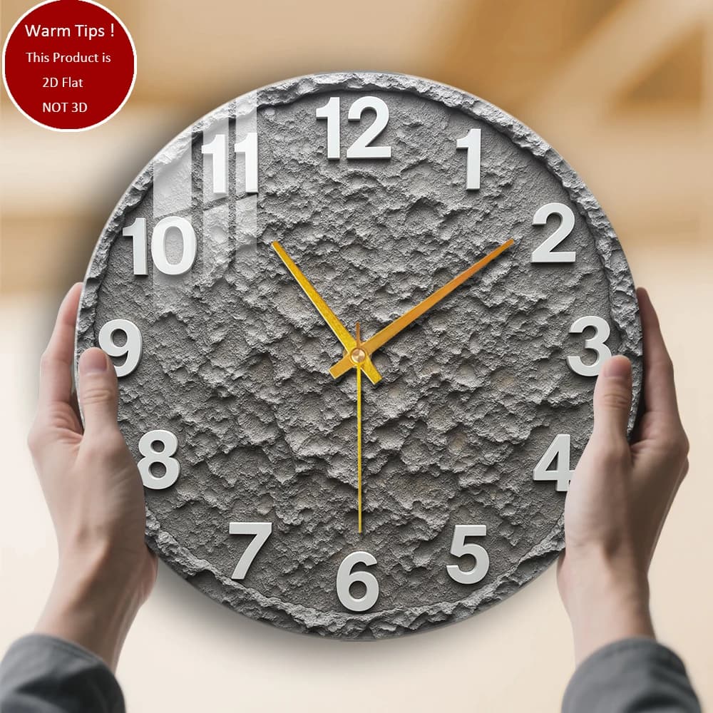 Tempered Glass Wall Clock with Concrete Structured Dial, Suitable for Wall Decorations or Table Display everywhere