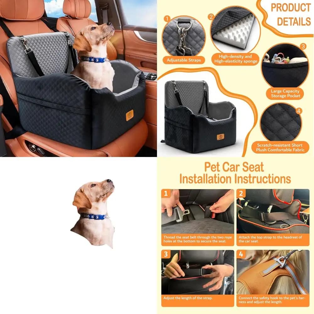 Seggiolino auto per cani di taglia media con comodo letto in schiuma, cinture di sicurezza regolabili per animali fino a 16 kg (35 libbre)