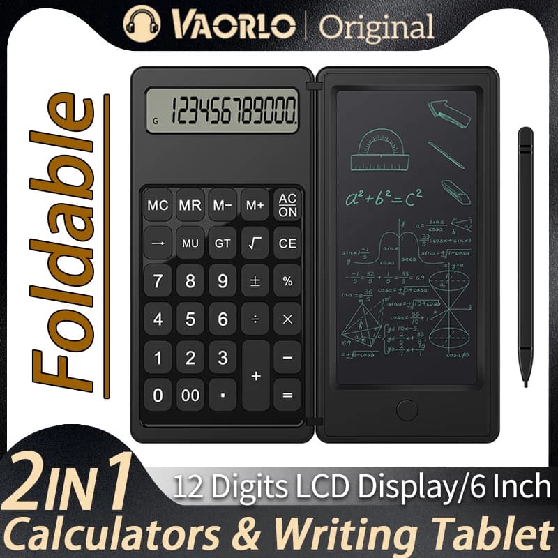 Calcolatrice pieghevole e tavoletta LCD da 6 pollici per scrittura e disegno digitale con penna stilo, pulsante di cancellazione e blocco per ufficio, lavoro/scuola