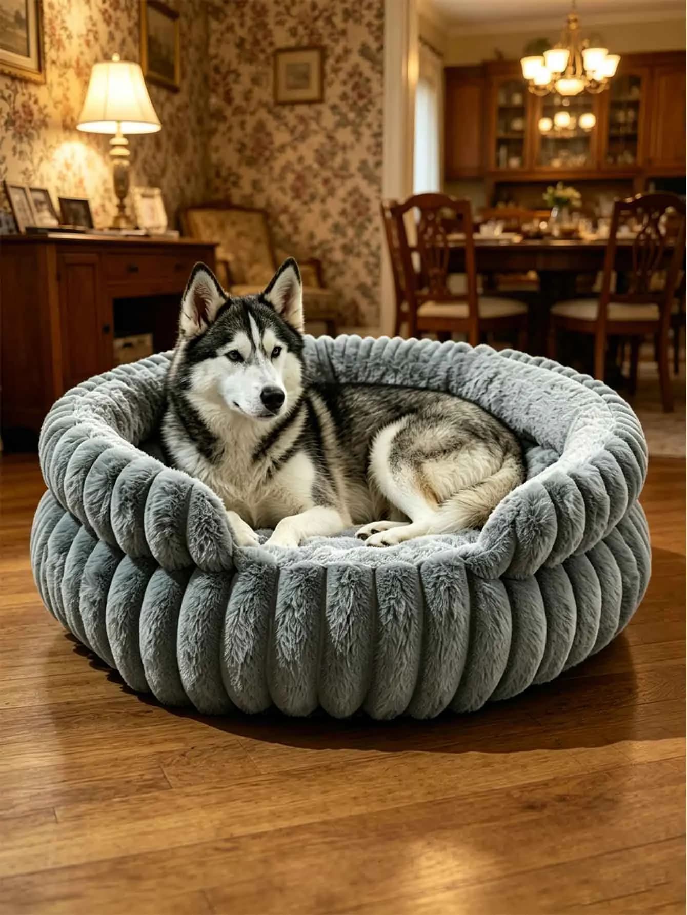 Round Fluffy Donut Pet Bed – Cozy Bed with Raised Rim for Cats and Dogs; Suitable for Small to Medium Pets; Indoor Sofa-Style Be