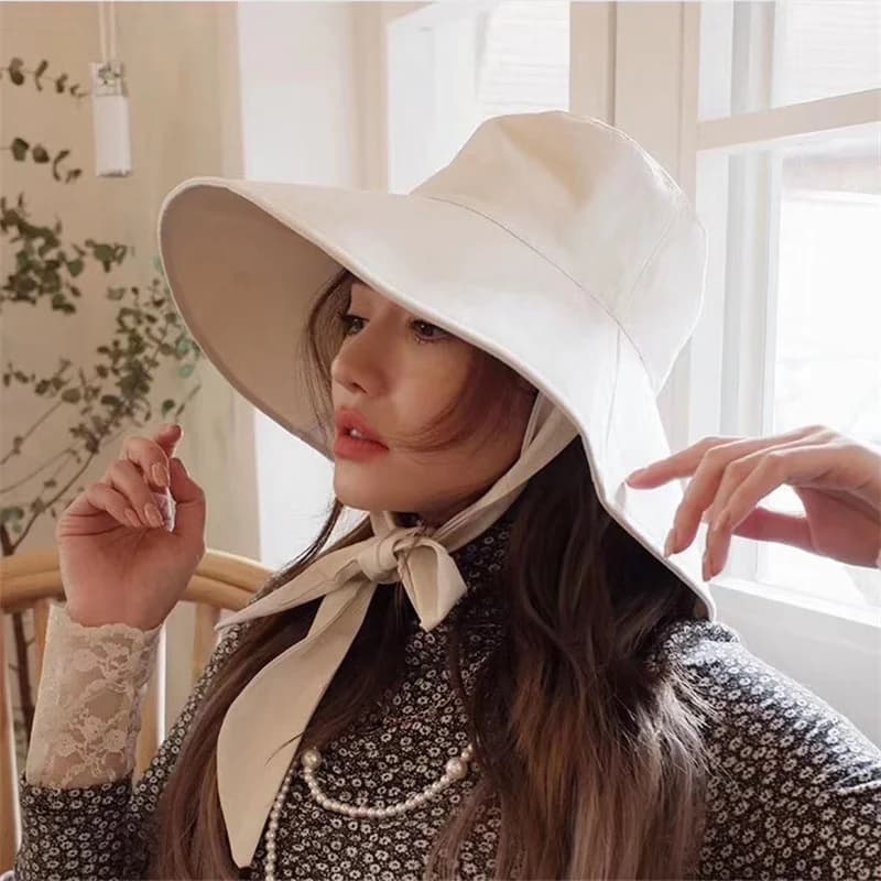 Cappello da Pescatore Estivo Primaverile Giapponese da Donna, con Ampia Tesa, Pieghevole, Protezione Solare, Chic, in Cotone e Lino, per la Spiaggia