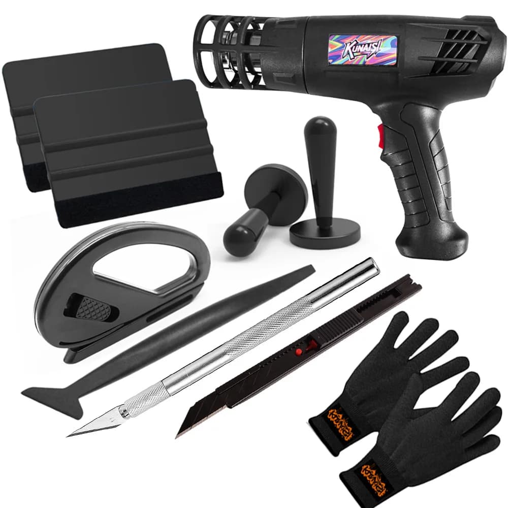 KUNAISI Strumenti per l'involucro del vinile Pistola termica per il kit di avvolgimento dell'auto per l'involucro del vinile Include raschietti per pistola termica Taglierina per vinile, supporto magnetico