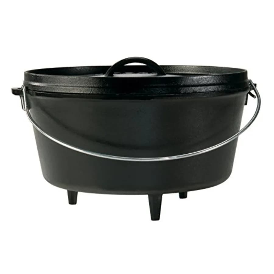 Forno olandese da campo in ghisa pre-sudonato da 8 litri con coperchio, doppie maniglie, ideale per cucinare nel forno sulla stufa sulla griglia o