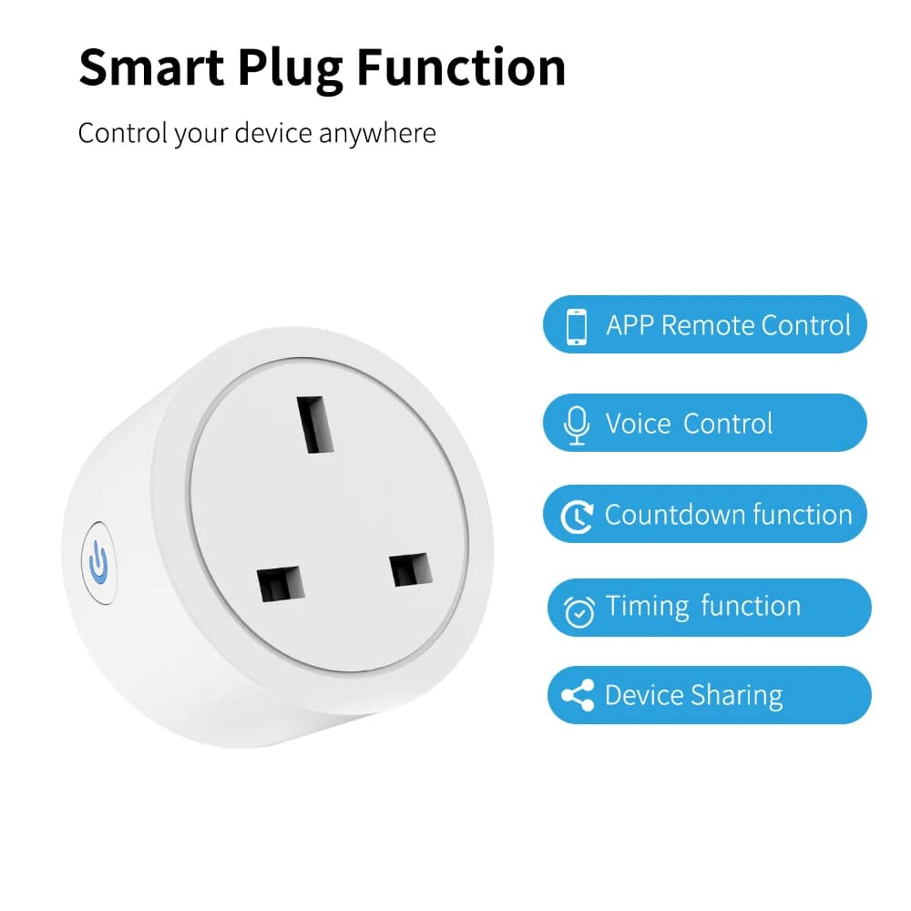 Smart WiFi UK socket with Energy Monitor | Remote Control via Tuya Smart Life | Timer App, supports Alexa and Assistant | Device sharing