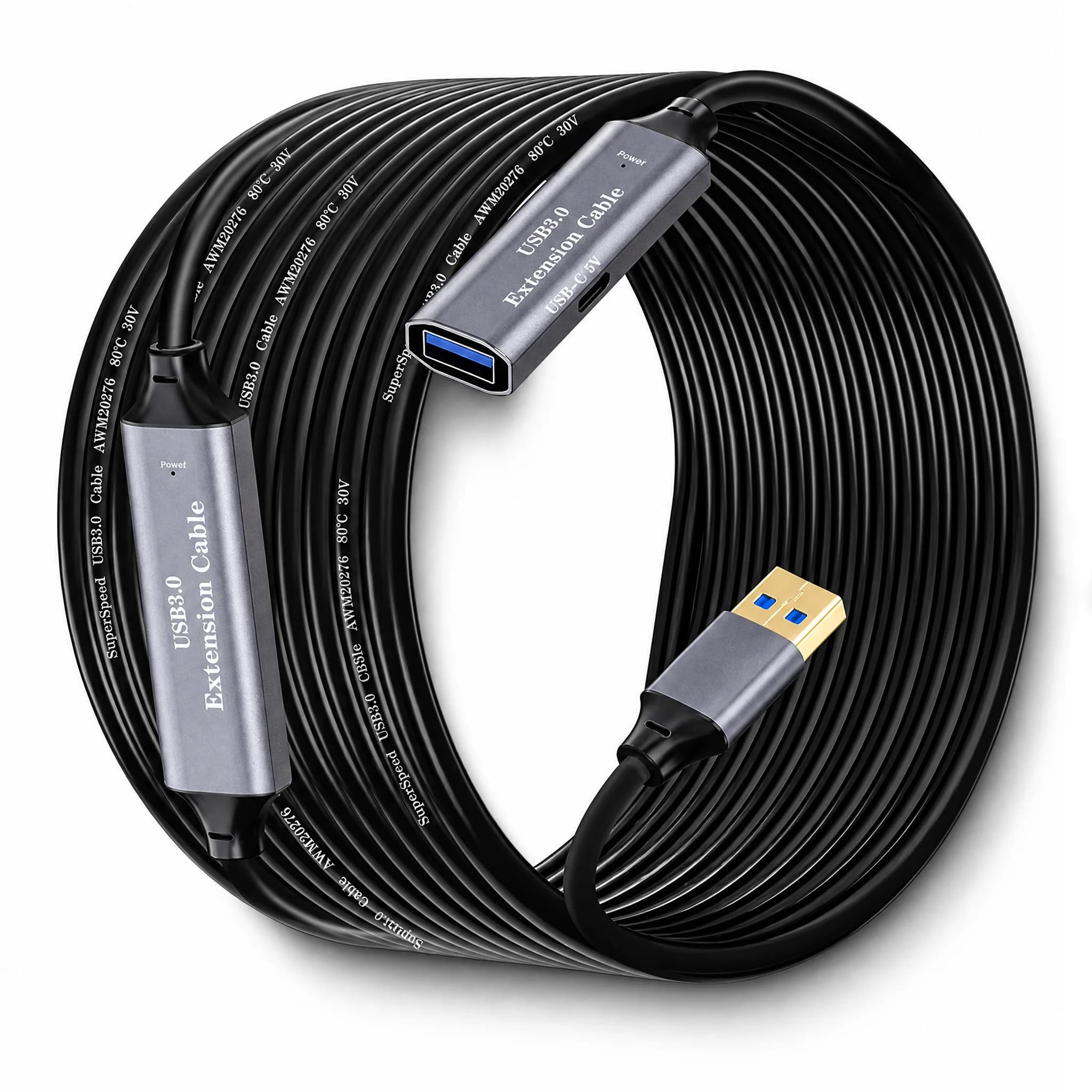 USB 3.0 Active Extension Cable Male to Female with Signal Boost Chipset 5Gbps High Speed Extender Cord for PC Webcam Hub Printer