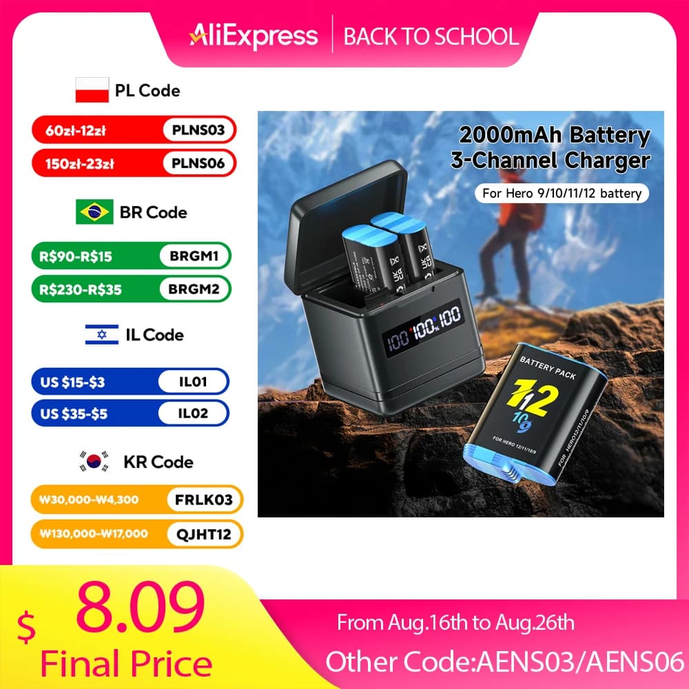 PALO Battery for GoPro Hero 10 Camera Go Pro 11 9 2000mAh Batteries with 3 Slots USB Charge Box for GoPro Hero 12 Black Bateria