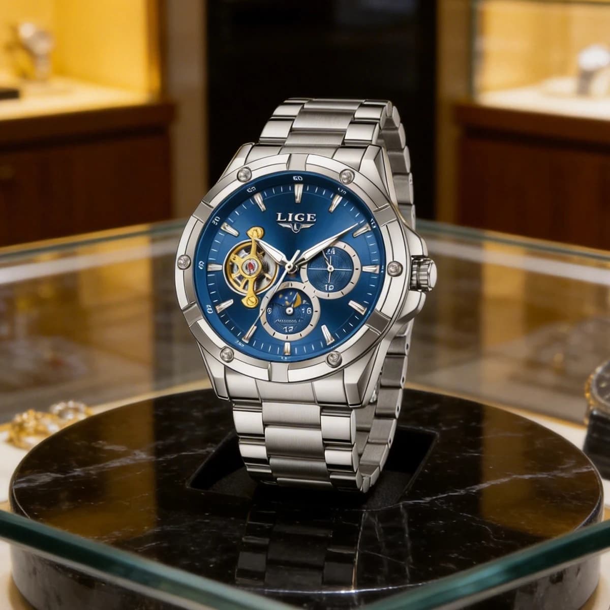 LIGE Mechanical Wristwatches Watches for Man Watches Golden Skeleton Automatic Mechanical Mens Watch reloj hombre montre homme