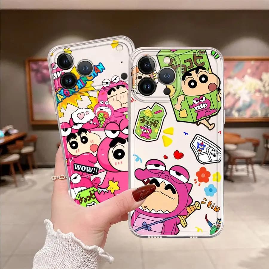 Cover Morbida per iPhone 17 Pro Max 17e 14 Plus 15 13 Pro XS Max 11 12 Mini 16 Air XR - Tema Crayon Shin-chan