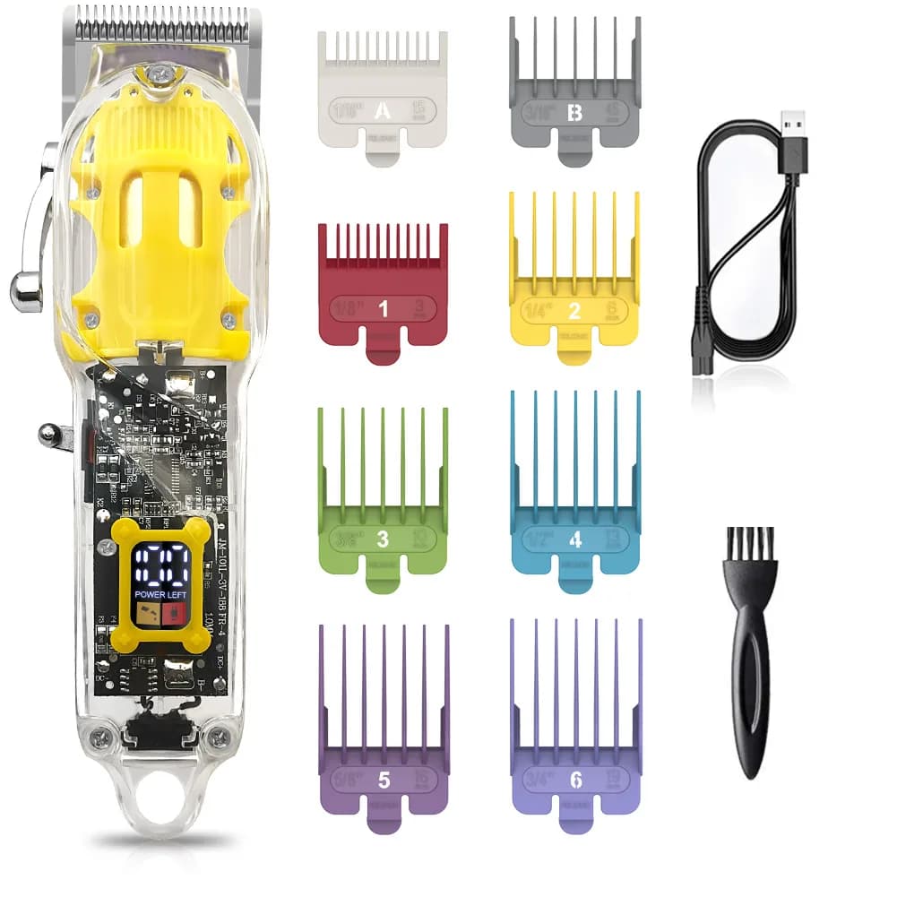 Tagliacapelli ricaricabile Barbiere Tagliacapelli sbiadito Trimmer a batteria Copertura trasparente USB ricaricabile