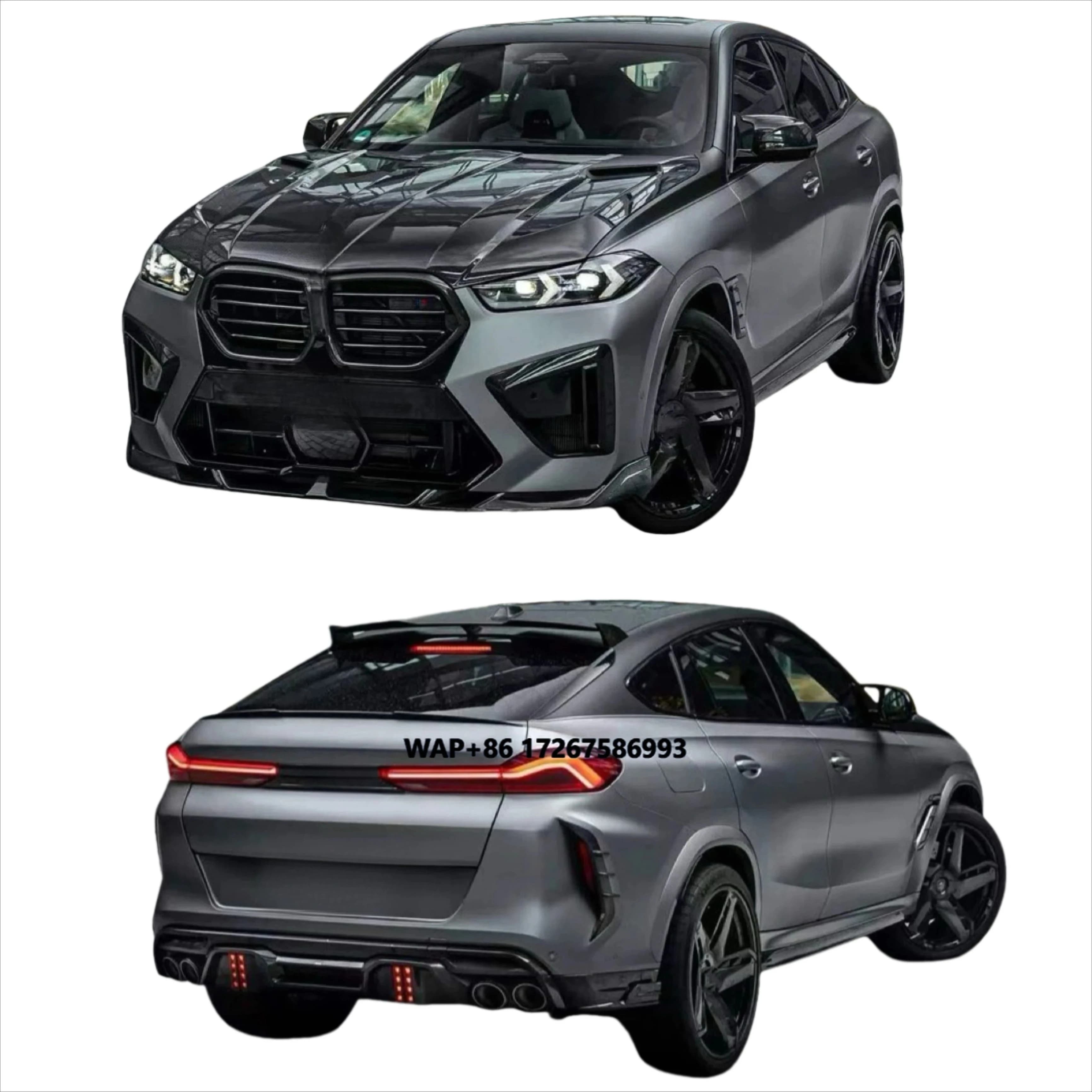 Kit Carrozzeria Stile LD per X6M F96 in Fibra di Carbonio: Labbro Anteriore, Minigonne, Diffusore Posteriore, Spoiler, Griglia