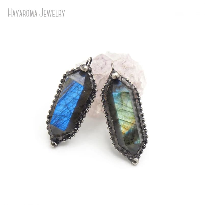10 pezzi di labradorite punto collana pendente fascino per portachiavi strega Wicca Goth Boho gioielli pendolo
