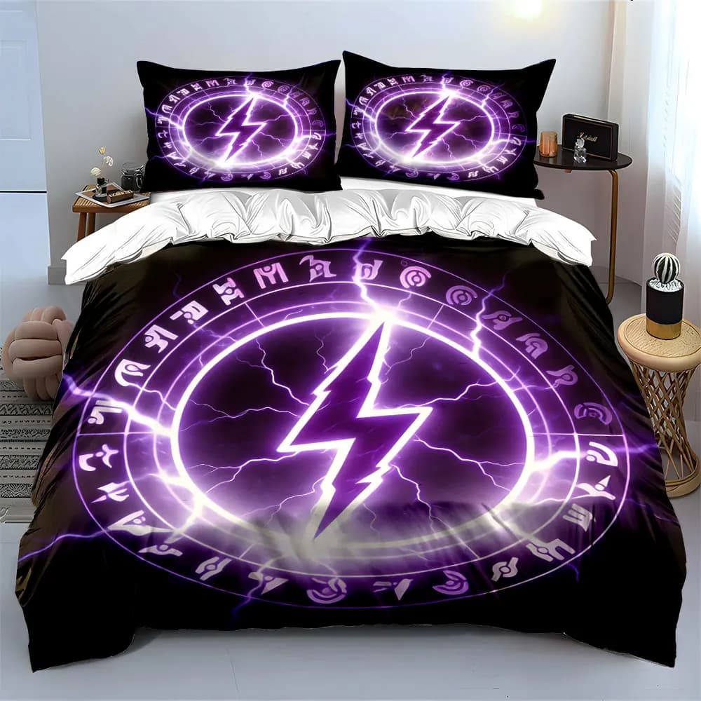Set di decorazioni con simbolo magico a forma di fulmine, set di biancheria da letto morbido e confortevole, include 1 copripiumino e 2 federe, idea regalo
