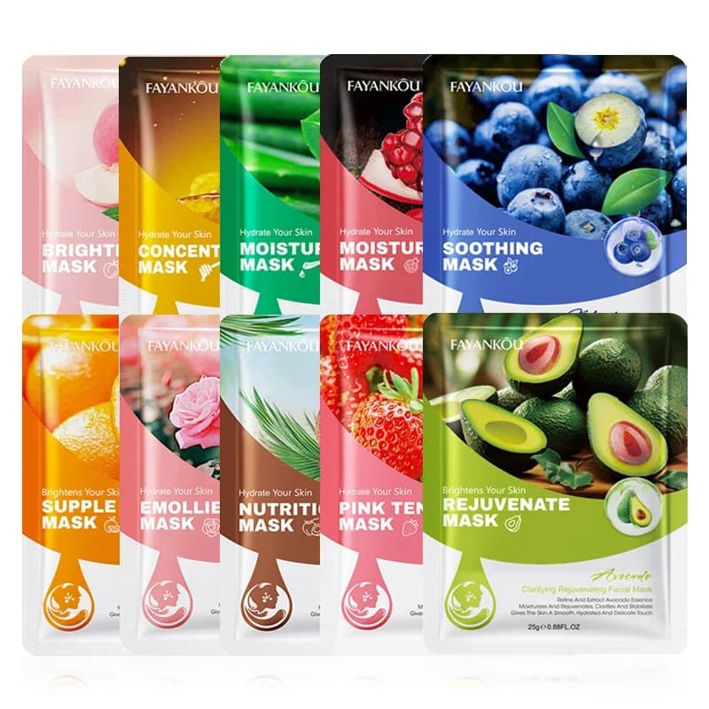 10 Pezzi Maschere Viso alla Frutta per la Cura della Pelle, Idratanti, Illuminanti, Rassodanti, Prodotti di Bellezza per la Cura del Viso