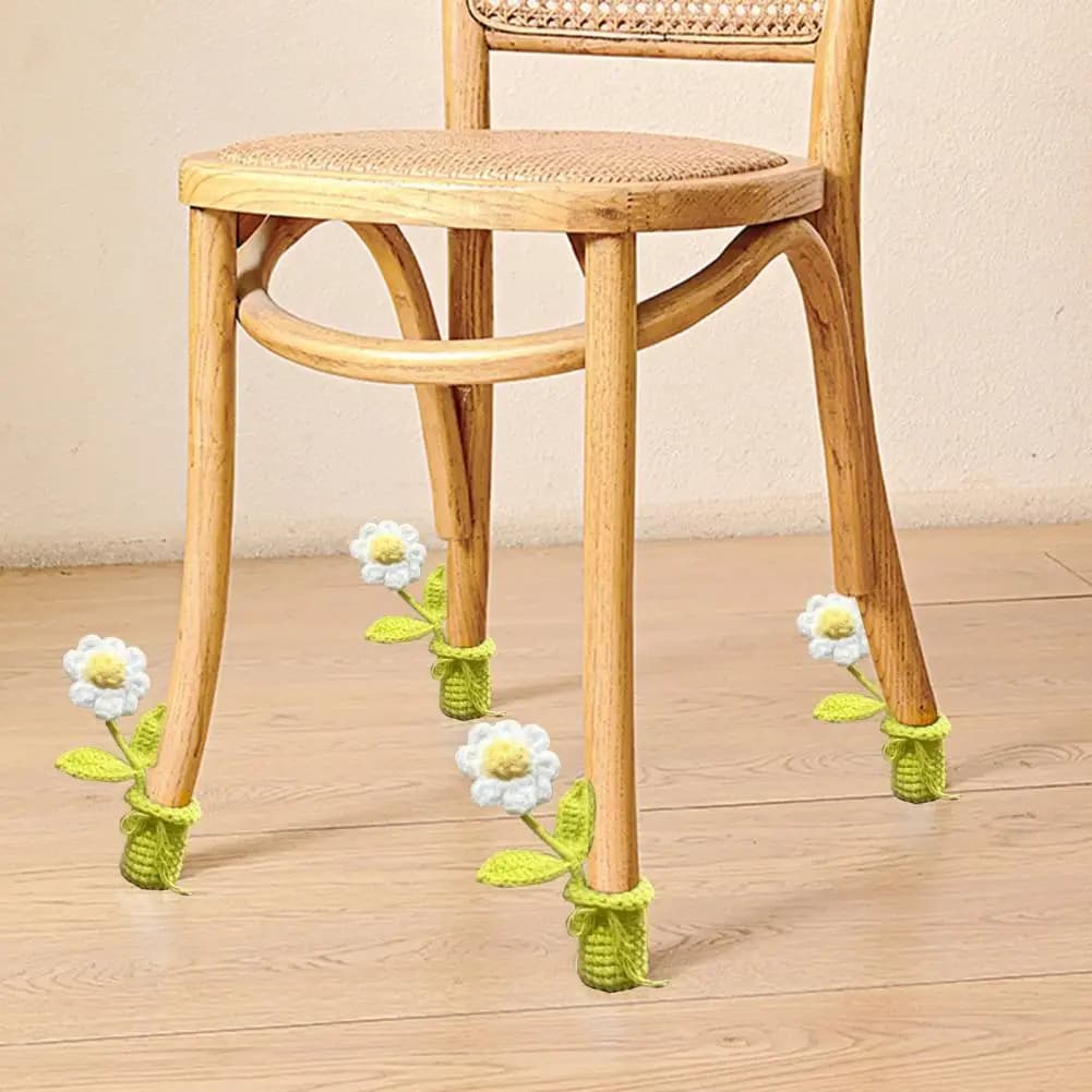 Coprigambe universale per sedia Coprigambe per sedie con fiori fatti a mano all'uncinetto per mobili Set di 4 divani lavorati a maglia bianchi