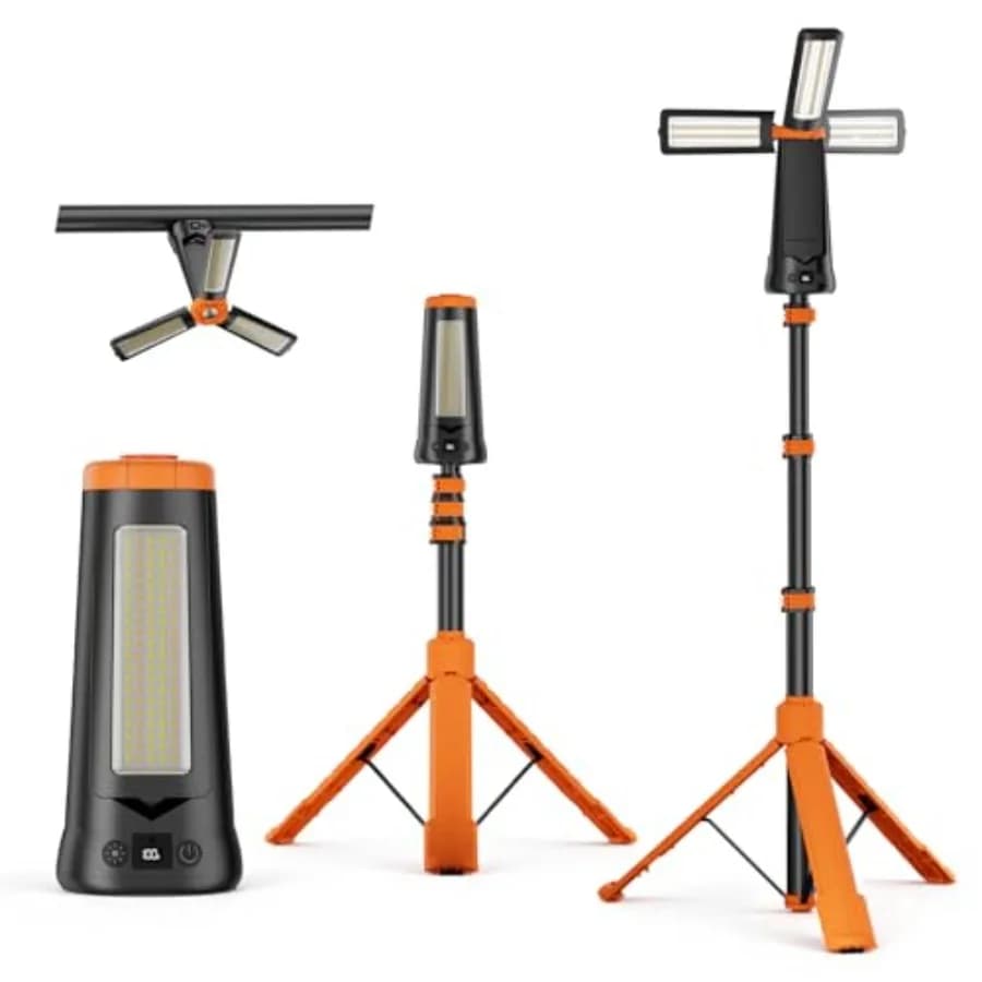 Lampada da Campeggio LED Ricaricabile 5500 Lumen con Treppiede Staccabile, Batteria 10000mAh, Solare, Magnetica, Impermeabile per Esterni