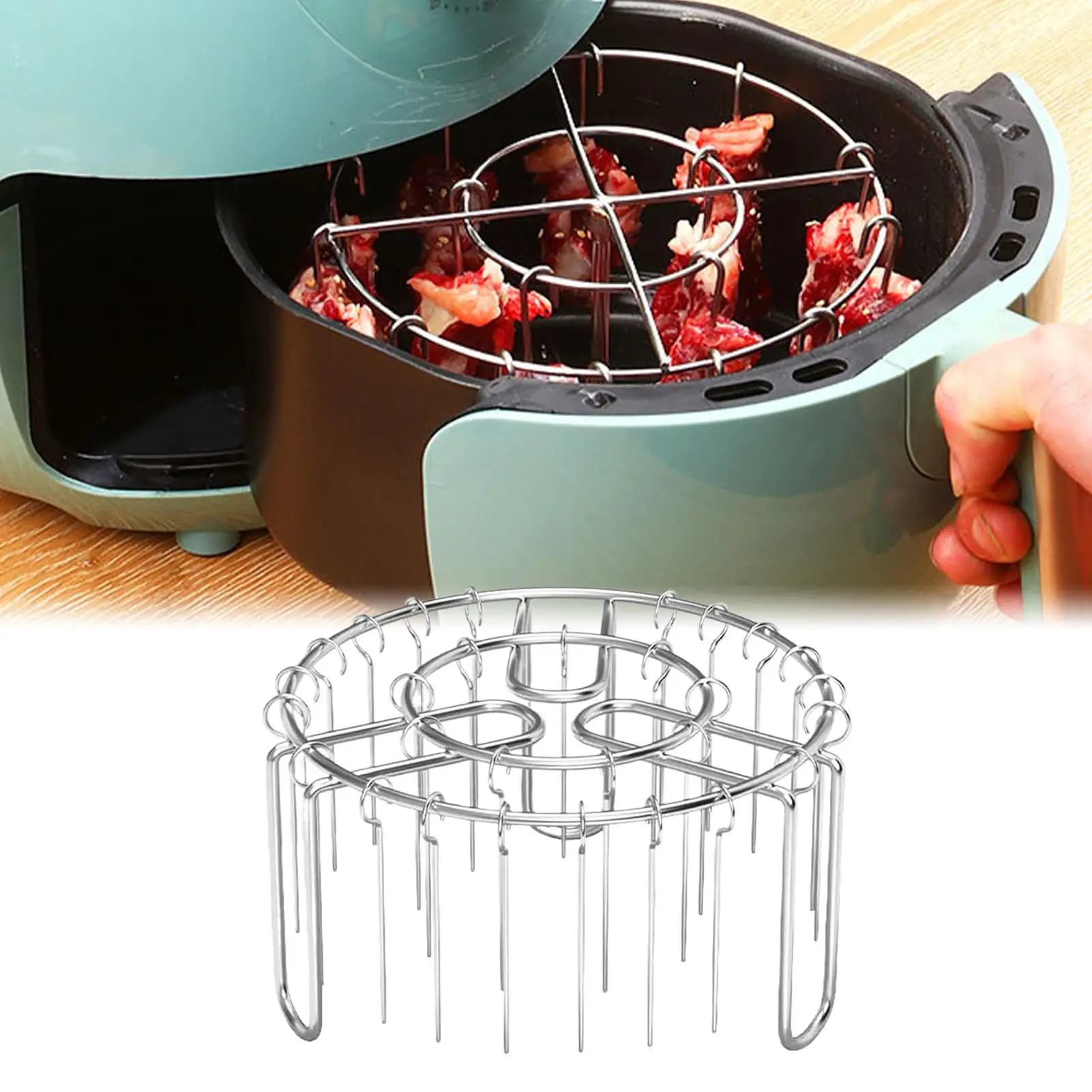 24 Skewers Air Fryer Stainless Steel Grill Vertical Skewer Hanging Oven Kebab Rack Kebab Holder Kitchen Gadgets Grill