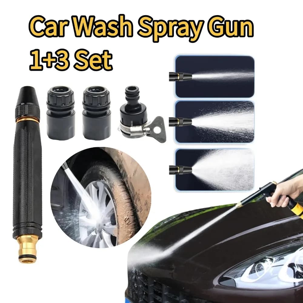 4PCS Car Wash Spray Gun Set High Pressure Metal Straight Nozzles Adjustable Water Hose Connectors Garden Car Washing Tool