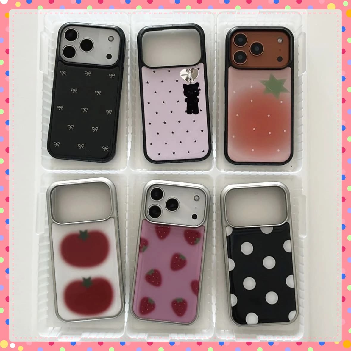 Custodia per telefono Y2K coreana in acrilico galvanizzato con motivo a frutta e pois, con fiocco, per iPhone 17AIR 16 15 14 13 12 Pro Max Plus 11 Cover Girl