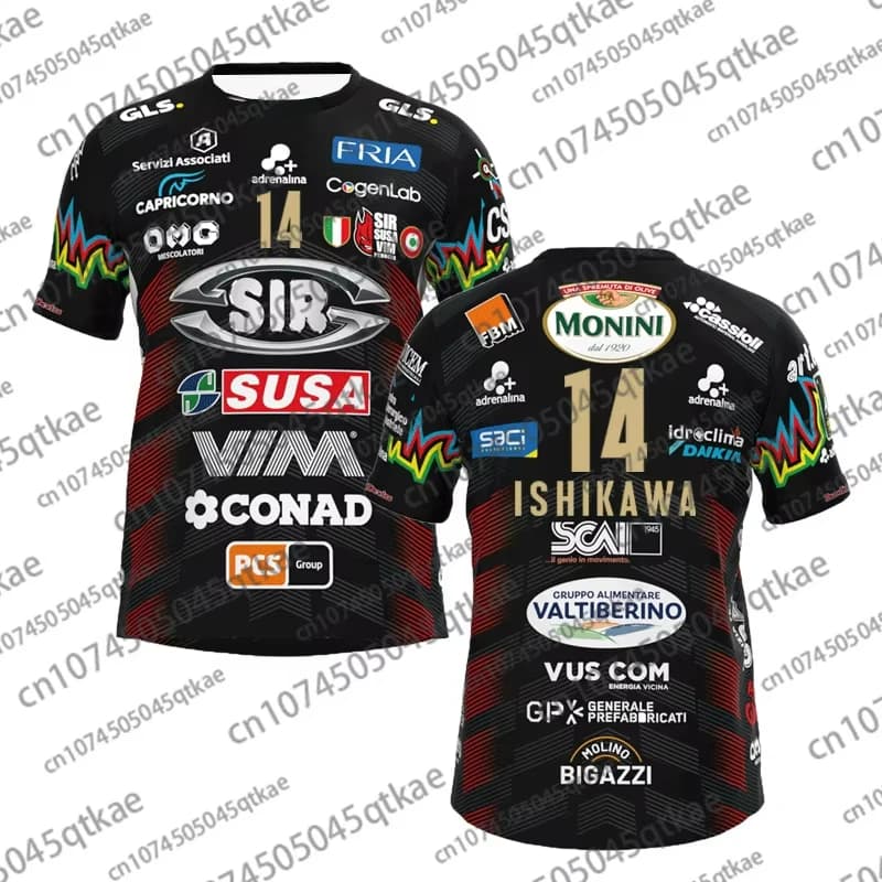 Men Women No.14 Volleyball Jersey Sir Safety Perugia Tshirt Match Clothes Ishikawa Home Champions Sportswear Men's Beach Tshirts