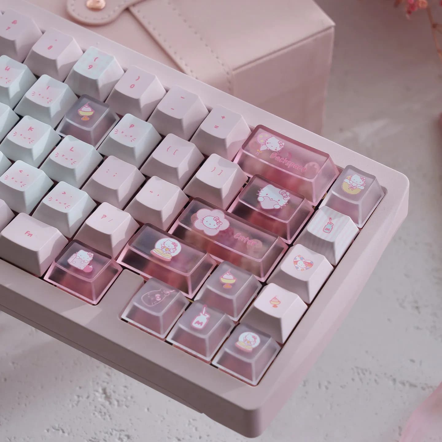 Set di tasti a tema Hello Kitty in stile cartone animato per tastiera meccanica MX Gamer, tasti personalizzati con profilo Cherry, regali per ragazze