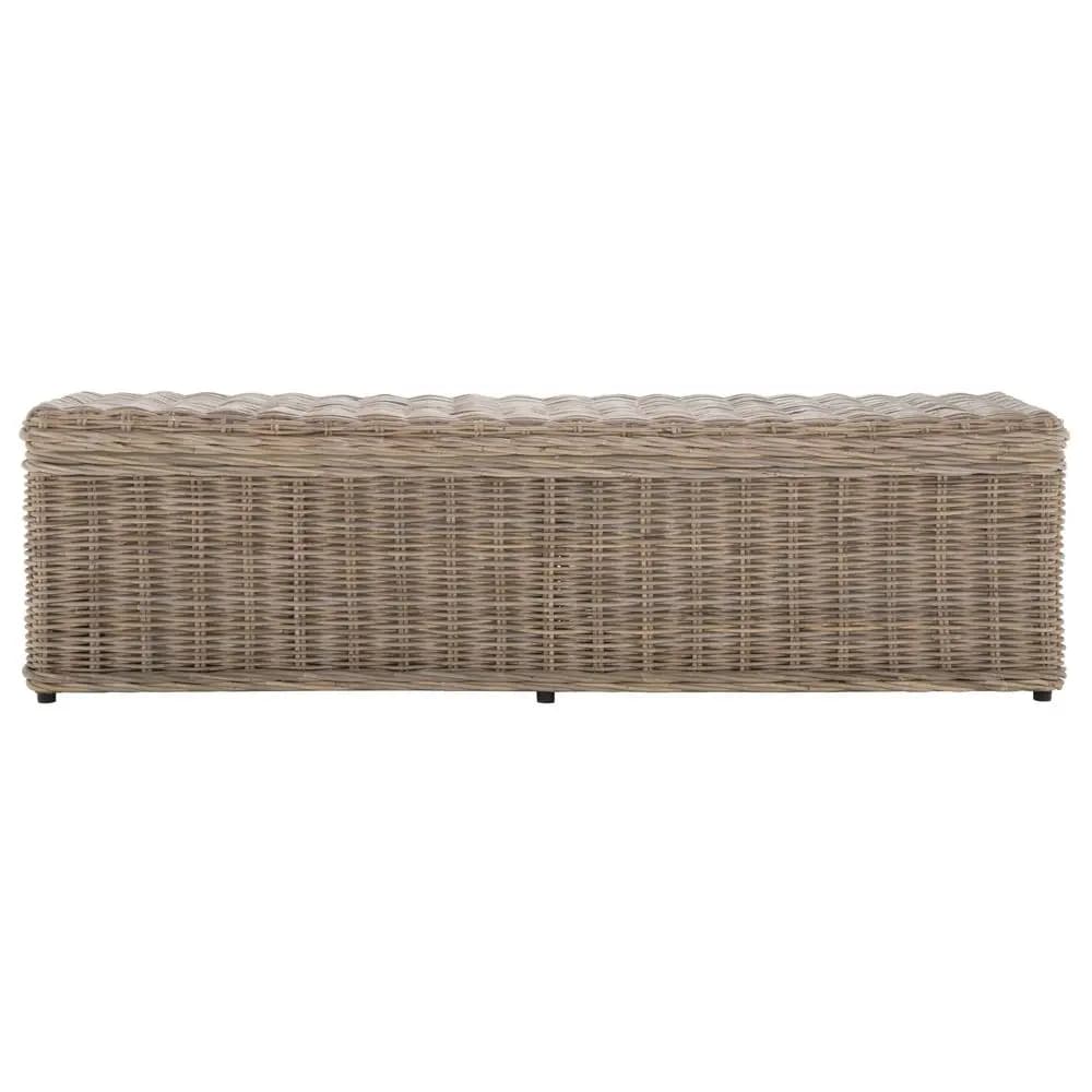 Collezione Casa Caius Panca Contenitore in Vimini Naturale, Panca Rustica in Rattan con Coperchio a Cerniera per Camera da Letto o Ingresso, Completamente Assemblata