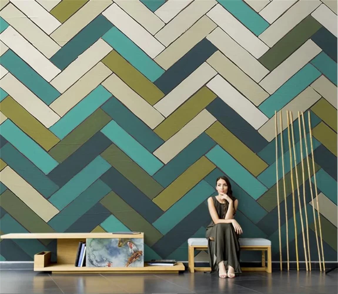 Carta da parati 3D personalizzata con venature del legno astratte, carta da parati con curve geometriche nordiche per soggiorno, divano, sfondo TV, murale da parete 3D