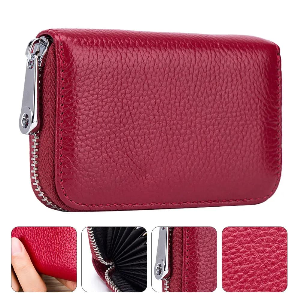 Portafoglio con Blocco RFID, Porta Carte Portatile con 12 Scomparti, Tasca con Cerniera, Contenitore Antifurto per Carte di Credito, Design Sottile
