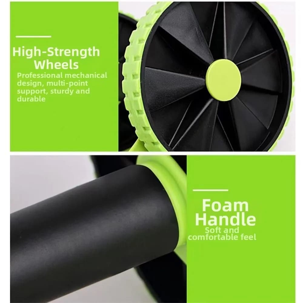 Double Abdominal Roller with Resistance Bands and Knee Mat, Silent Abdominal Roller, Traction Cord, Slender Life Device, Body Modeling
