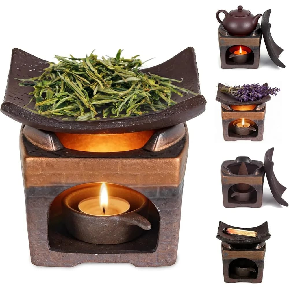 Diffusore di Aromi in Ceramica Fatto a Mano, Bruciatore di Erbe, Scaldacera per Candele, Portacandele Tealight, Fragranza per la Casa, Relax e Meditazione