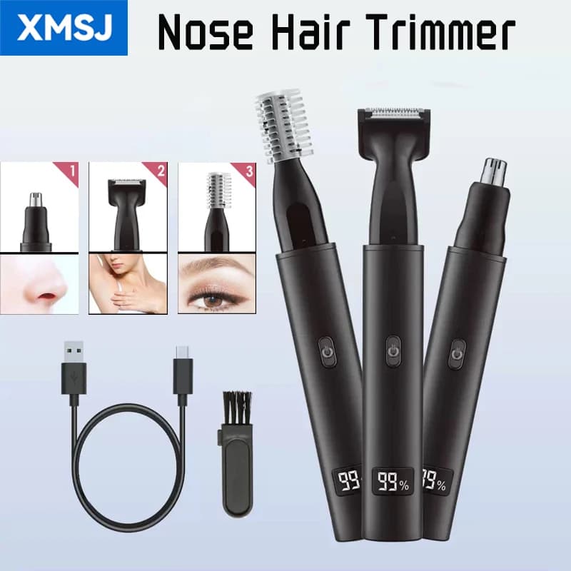 Electric nose cutter 3 in 1 painless hair cutter for eyebrows and face LCD display for men Woman Cleaning tool with USB charge