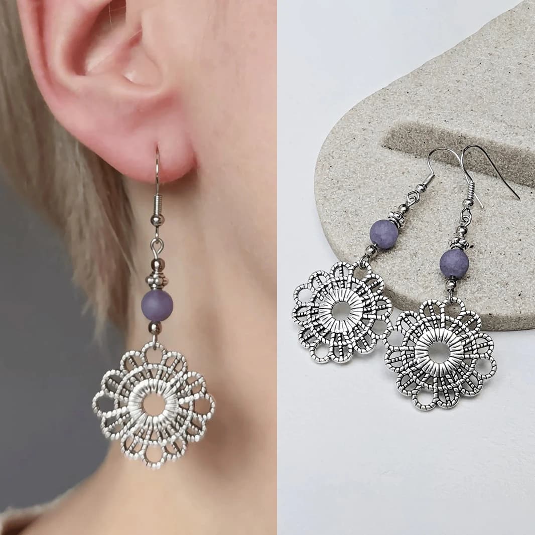 Bohemian Silver Flower Drop Earrings - Vintage Hollow Ethnic Style Dangle Earrings for Women, Handmade Fashion Jewelry Accessory