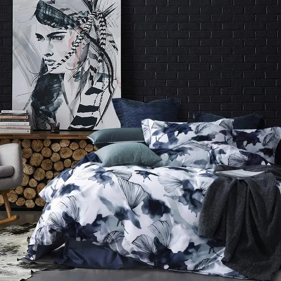 Set Copripiumino e Federe in Cotone Queen, 3 Pezzi, con Stampa Floreale Blu Primaverile, Set Biancheria da Letto con Chiusura a Cerniera